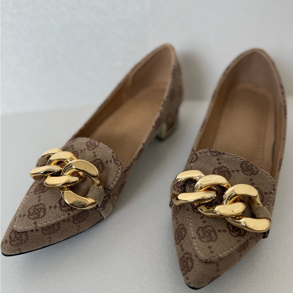 Brown Loafers with Gold Chain Detail